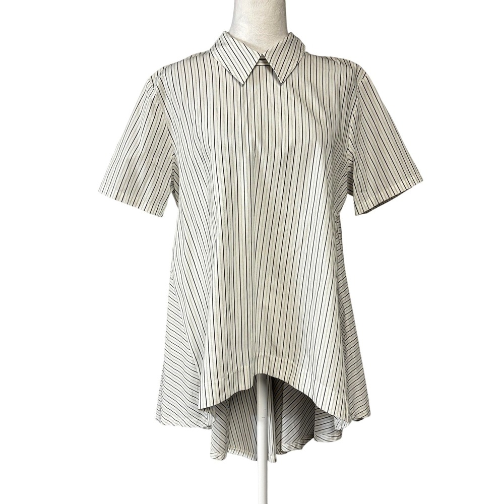 Bohelle Blouse Womens 46 White Stripe Short Sleeve High Low Tunic Shirt Italy